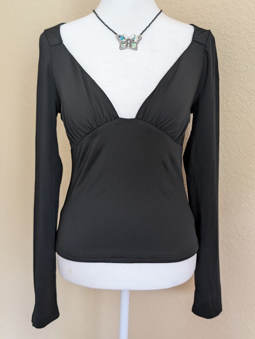 Long-Sleeve Plung-Neck/Open Back Top
